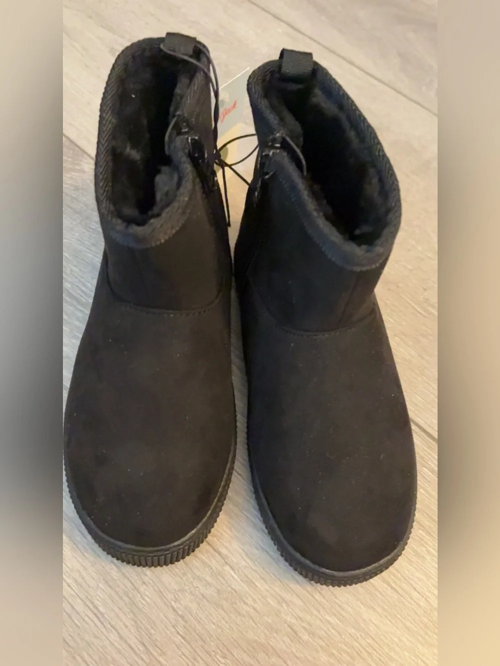 Cat & Jack Girls Size 11 Black Suede Ankle Boots Fur Lined Winter Fall New W Tag